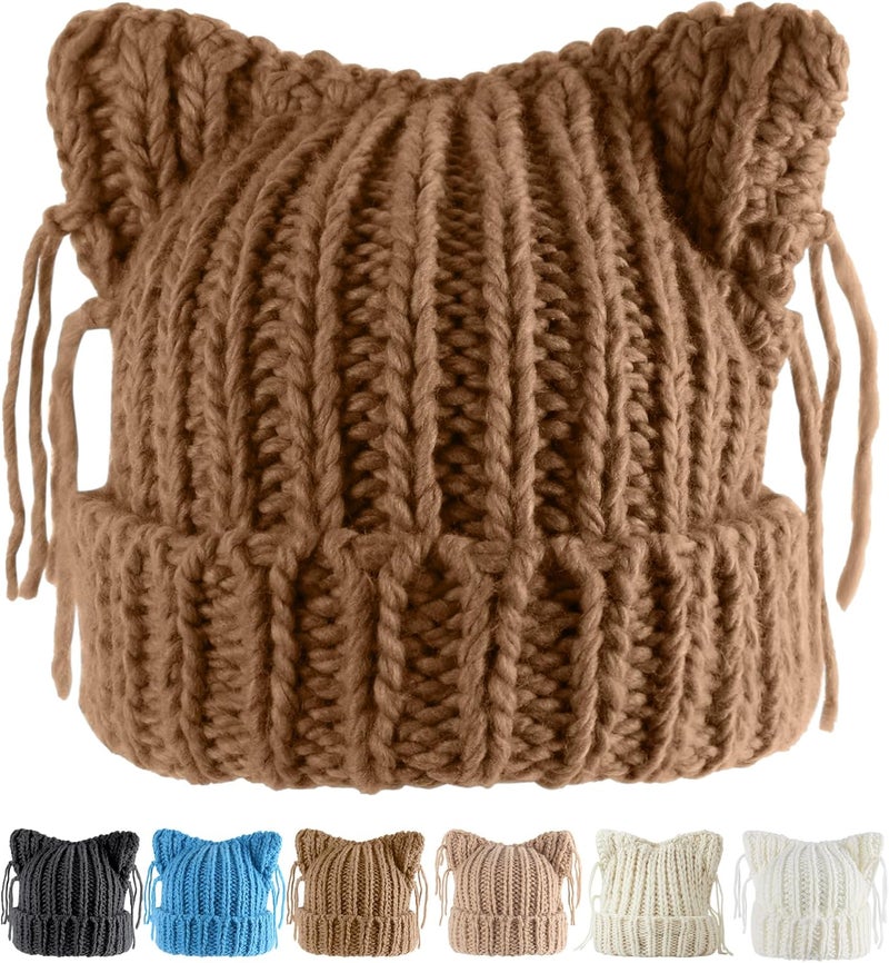 Babalet Store Cat Ear Beanie for Women Warm Winter Cap Chunky Knit Crochet Hat Slouchy Fox Hat Women Winter Trendy Headwear - Image 1